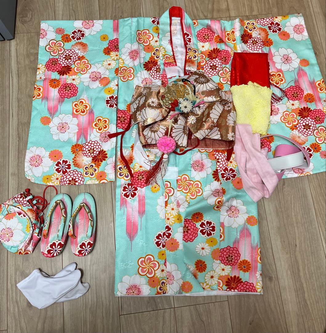 七五三 着物セット 花柄 子供用 七五三 着物 3歳 女の子 被布セット 花うさぎ ブランド クリーム