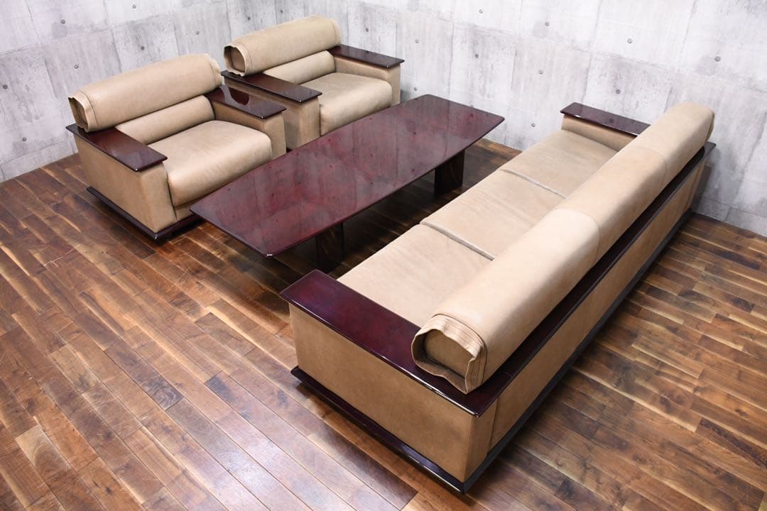 EAC65 北谷家具 KIT FURNITURE 仔山羊革張り 応接4点セット EAC65 北谷家具 KIT FURNITURE 仔山羊革張り 応接4点セット - メルカリ